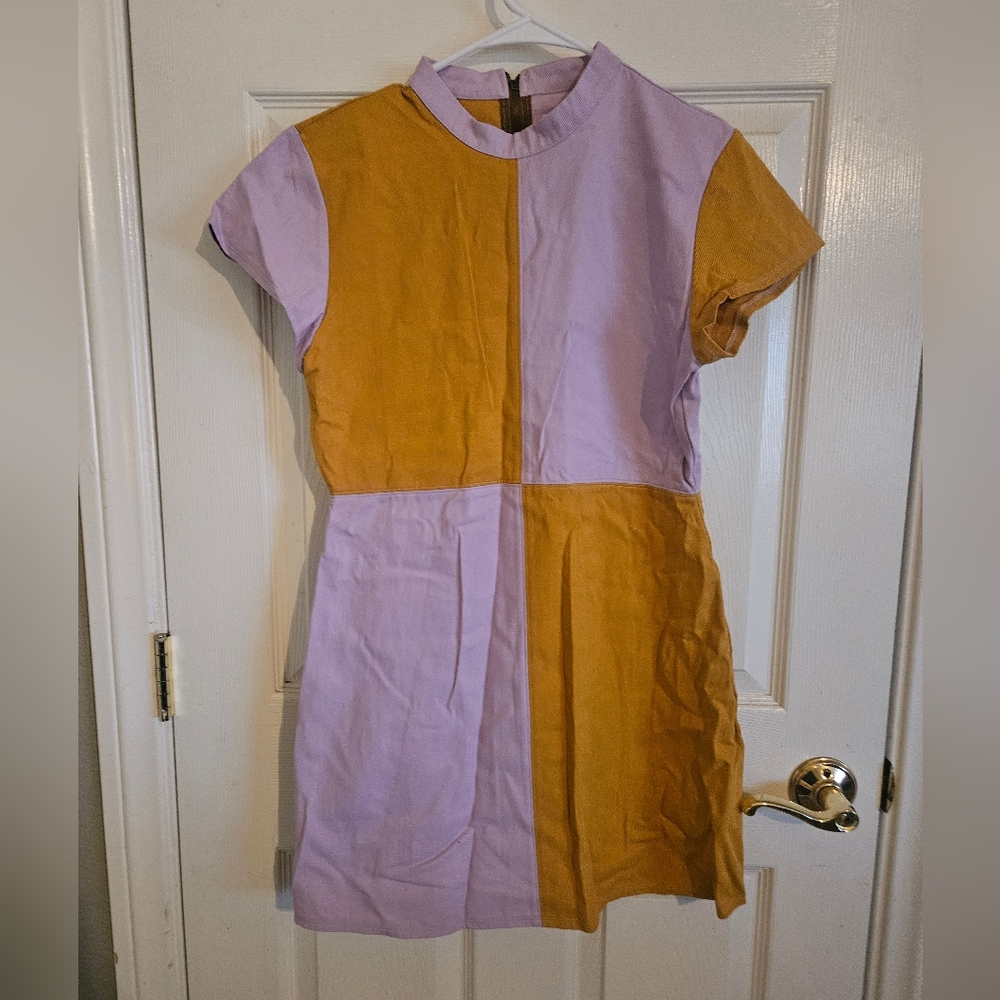 Nine Lives Bazaar Kids Dress - Lavender and Mustard